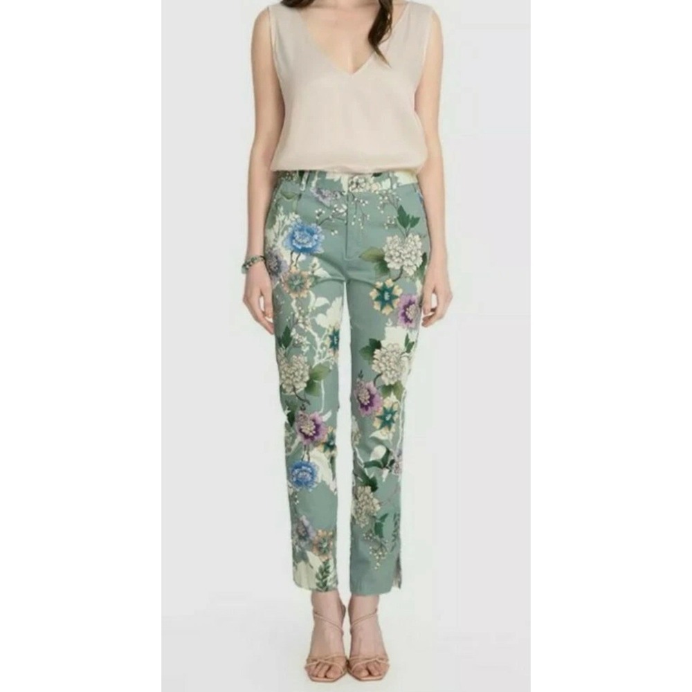 JOHNNY WAS Swingline Women's Ankle Pants Size 0 Floral‎ Print Cotton Twill